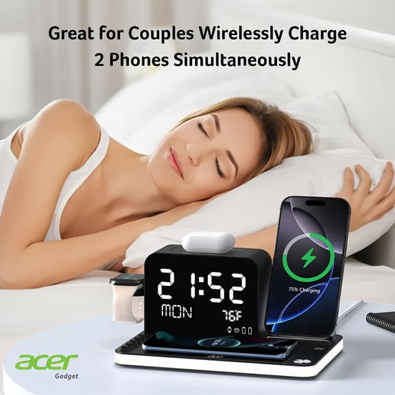 Perfect Christmas Gift! 7-in-1 Wireless Charging Station - MagSafe Compatible for iPhone/AirPods/Apple Watch/Android, with Night Light & Wireless Clock, Ultimate Holiday Dock