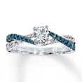 thumbnail image 1 of Perfect Combination 1.75 Carat 6mm Round Moissanite Diamond And Sapphire Engagement Ring In 10k White Gold, 1 of 2