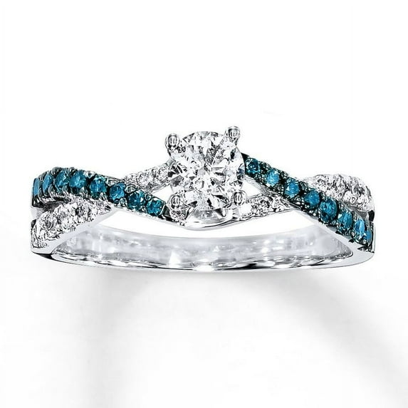 Perfect Combination 1.75 Carat 6mm Round Moissanite Diamond And Sapphire Engagement Ring In 10k White Gold