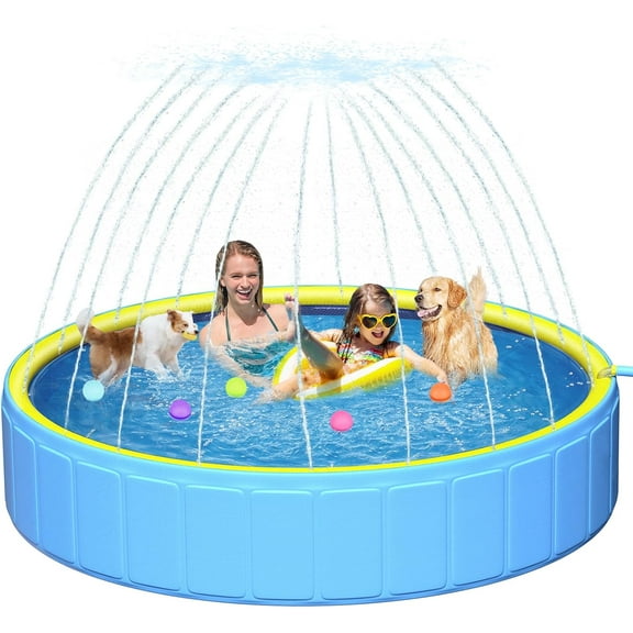 Perfect Combination of Dog Pool and Splash Pad W79 X H12, Sturdyer Foldable Kiddie/Baby Hard Plastic Pools, Summer Swimming Bath Tubs for Kids/Dogs/Pet