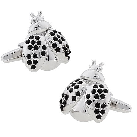 Perfect Cufflinks Black Crystals Ladybug Cufflinks, Rhodium