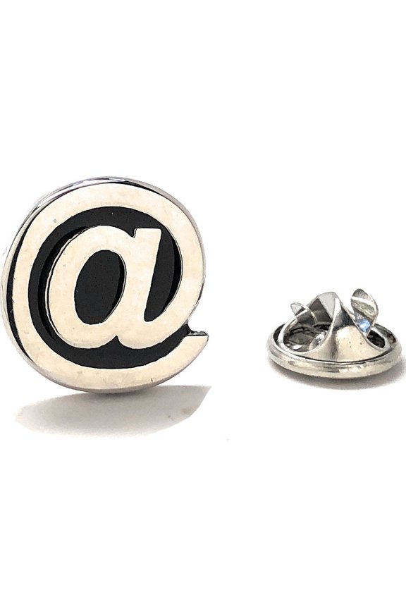 Lapel Pin and Symbol Cut Out Black Enamel Computer Symbol Tie Pin, Silver