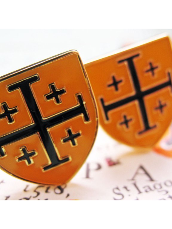 Perfect Cufflinks Shield, Yellow and Black Enamel, Jerusalem Holy Land Cross The Shield of Light Cufflinks, Comes with