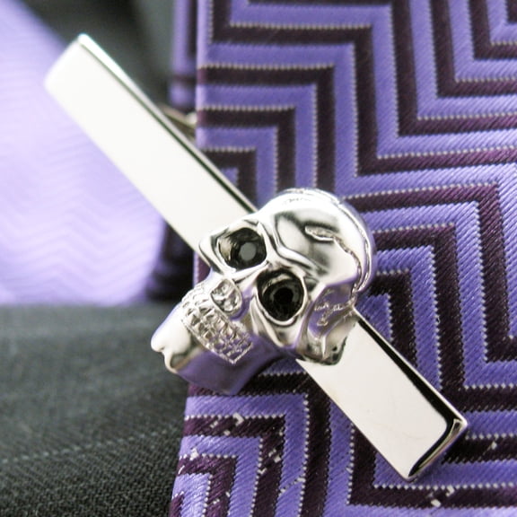 Perfect Cufflinks Silver Toned Gothic Skulls Classic Tie Pin