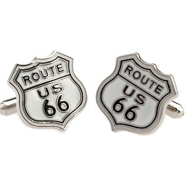 Perfect Cufflinks White and Black Enamel Highway 66 Road Sign Cufflinks