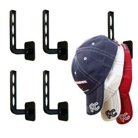 Perfect Curve Hat Holder Hook with Oval Cutouts, Black, 4-Pack