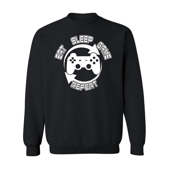 Perfect Day Eat Sleep Repeat Gamer Crewneck Sweatshirt, L, Black