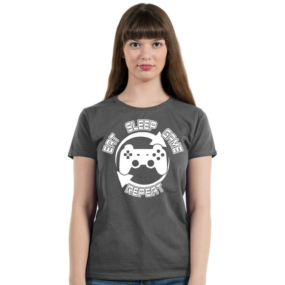 Perfect Day Eat Sleep Repeat Gamer Women's T-shirt, M, Charcoal