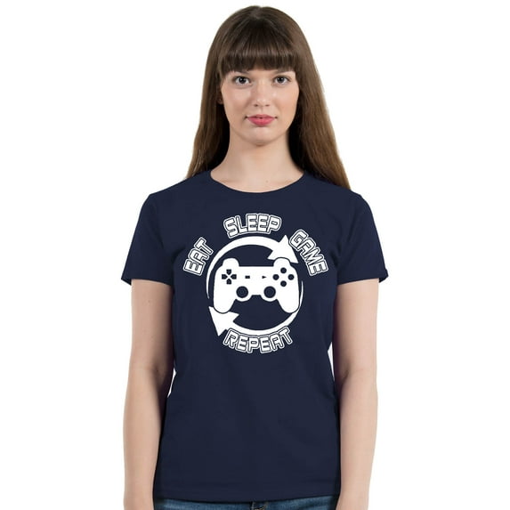 Perfect Day Eat Sleep Repeat Gamer Women's T-shirt, M, Navy
