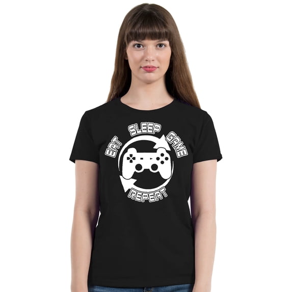 Perfect Day Eat Sleep Repeat Gamer Women's T-shirt, XL, Black