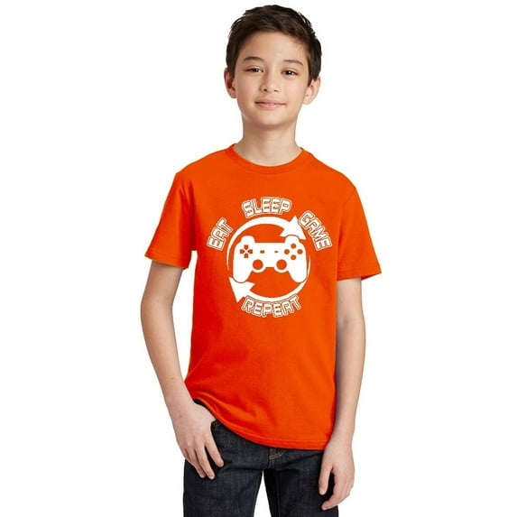 Perfect Day Eat Sleep Repeat Gamer Youth T-shirt, Youth XL, Orange