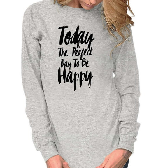 Perfect Day Happy Inspiring Happiness Women Plus Size Long Sleeve Graphic Tee Brisco Brands 3X