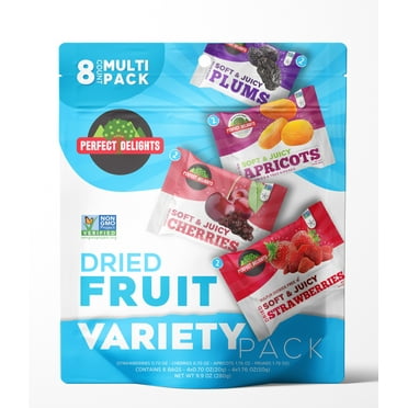 Perfect Delights Dried Fruit Snack Packs, Vegan and Gluten-Free, 8 Bags, 9.9 oz