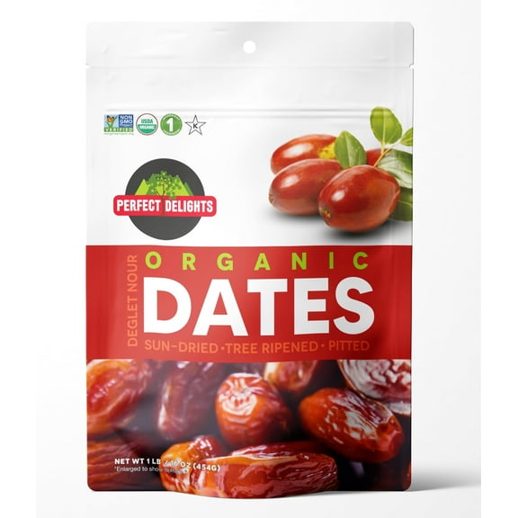 Perfect Delights Sun-Dried Dates, Vegan Healthy Fruit Snack for Kids and Adults Single Pack (16 oz)