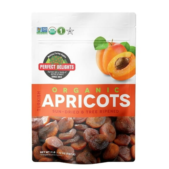 Perfect Delights Sun-Dried Organic Apricots, Vegan & Healthy Fruit Snack for Kids and Adults - Single Pack (32 oz)