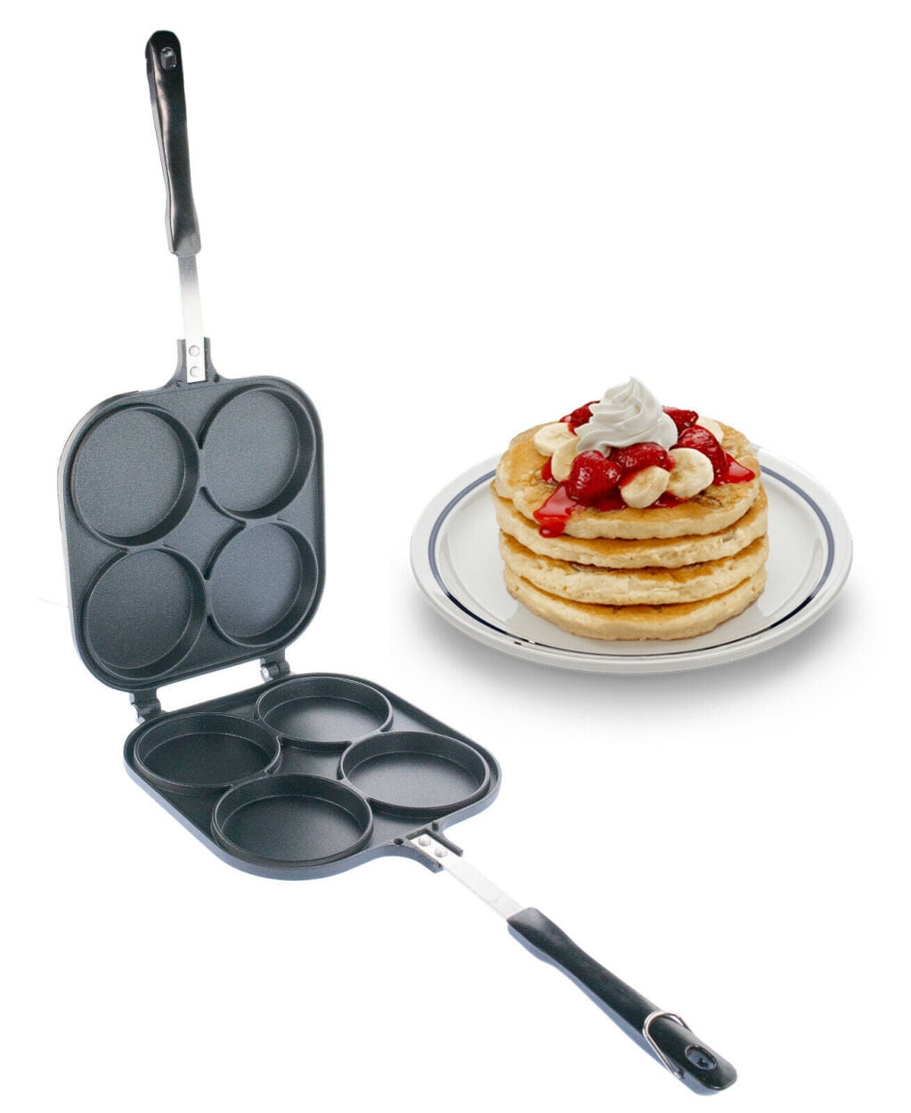 Perfect Double Sided Pancake Maker Pan 4 Round Molds Eggs Crepe Pancake