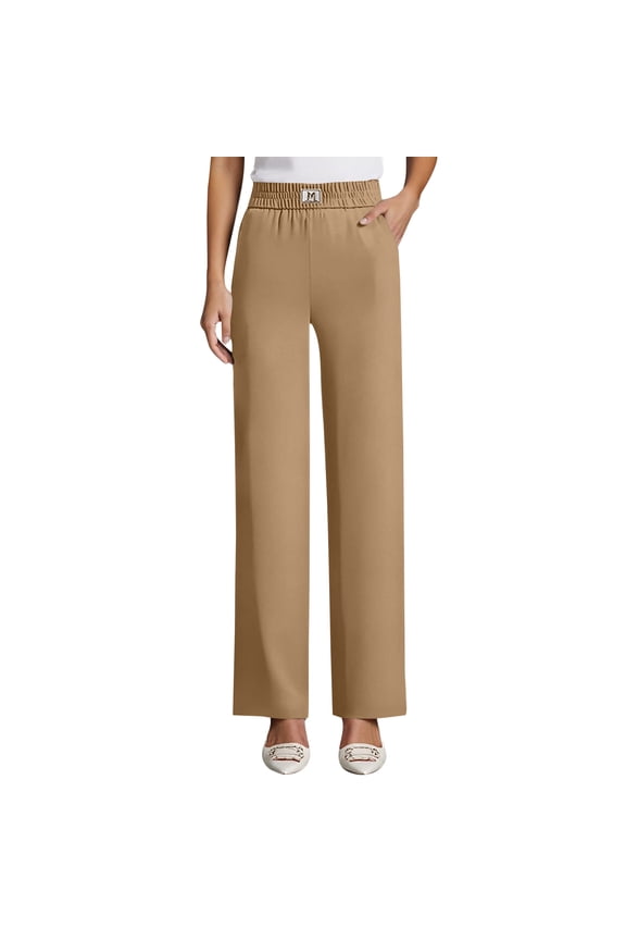 Perfect Drape High Rise Silky Soft Pull-on Stretch Petite Pants With Pocket for Women Camel XL