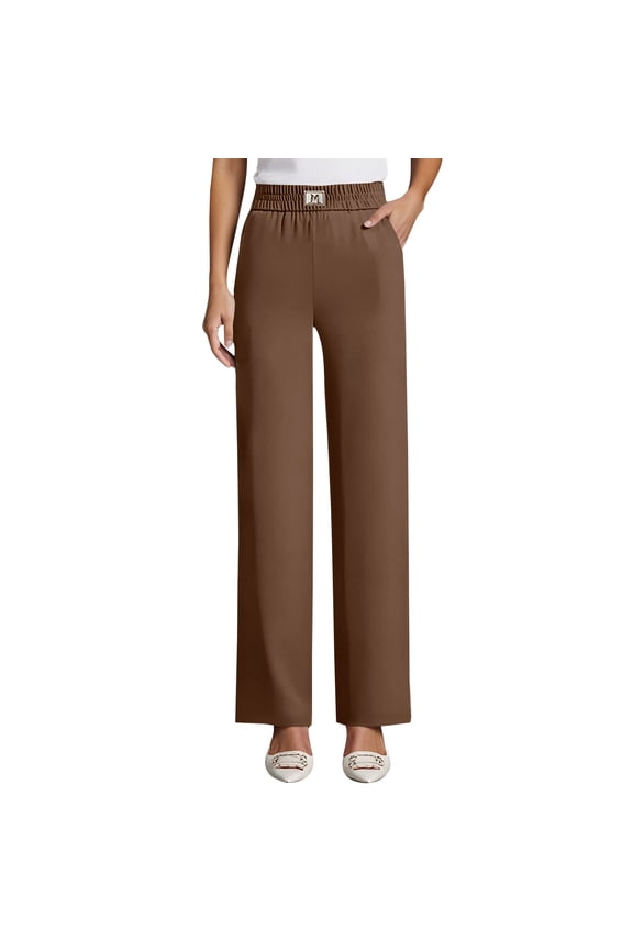 Perfect Drape High Rise Silky Soft Pull-on Stretch Petite Pants With Pocket for Women Light Brown 3XL