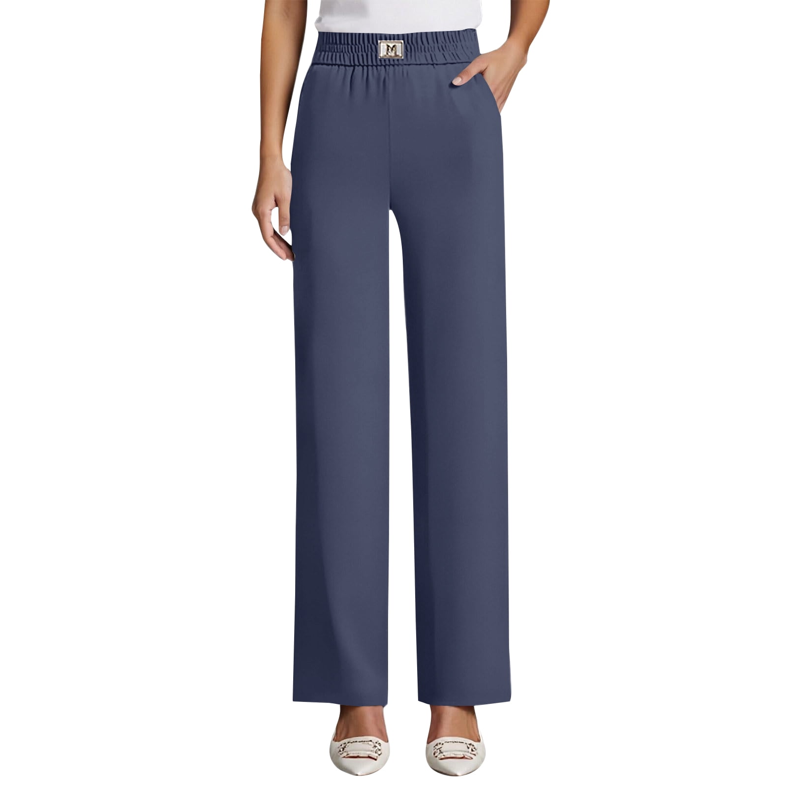 Perfect Drape High Rise Silky Soft Pull-on Stretch Petite Pants With Pocket for Women Navy L