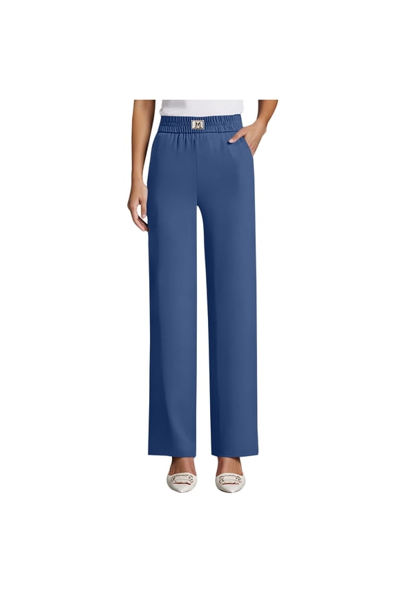 Perfect Drape High Rise Silky Soft Pull-on Stretch Petite Pants With Pocket for Women Royal Blue M