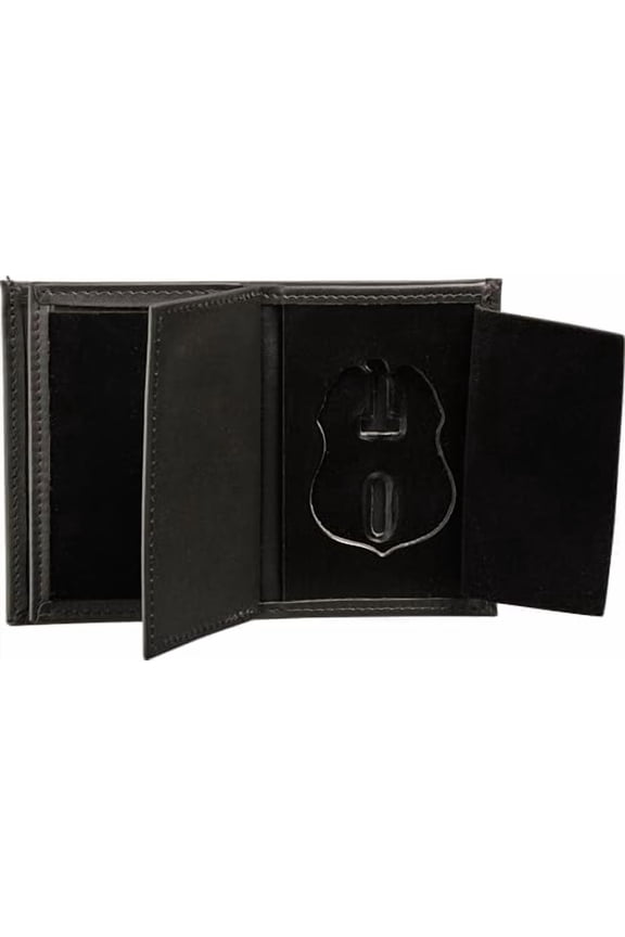 Perfect Fit Hidden Badge Bifold Wallet TSA Badge and ID Case Hidden Badge Wallet (Cutout PF 691) Black Leather$$Office