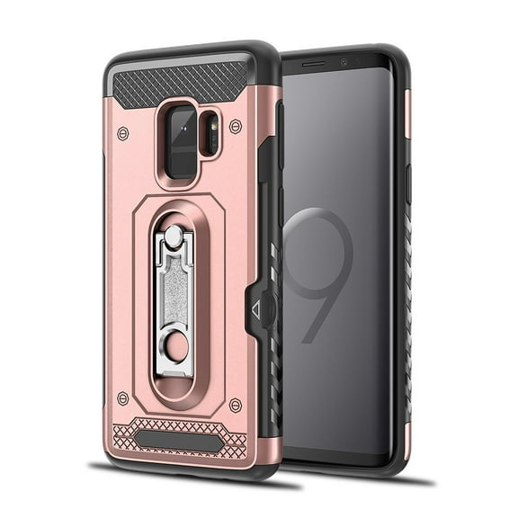 Perfect Fit Hybrid Case for Samsung Galaxy S9 Heavy Duty with Built-In Stand and Card Holder