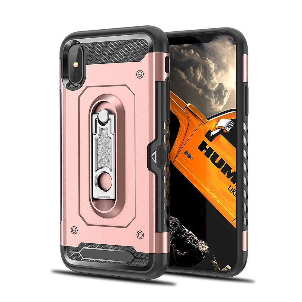 Perfect Fit Hybrid Case for iPhone X Heavy Duty with Built-In Stand and Card Holder