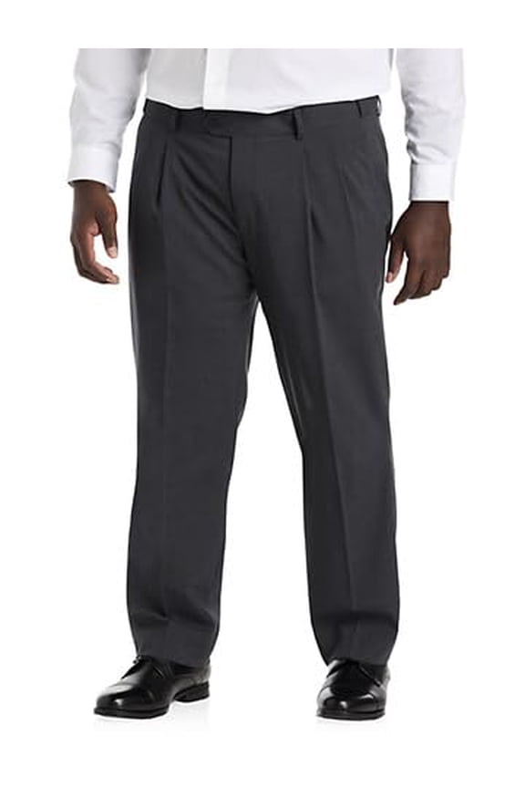 Perfect Fit Waist-Relaxer Pleated Suit Pants Charcoal 48 x 30