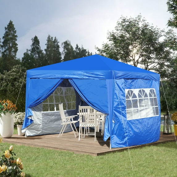 Perfect Garden 10x10Ft Pop-Up Portable Gazebo Canopy Tent, Removable Sidewall with Zipper, 2pcs Sidewall with Window, Carry Bag-BLUE.