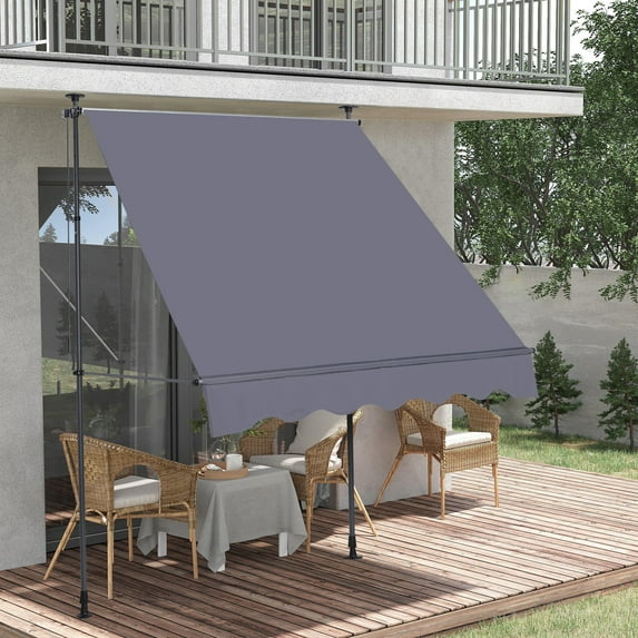 Unique Choice 78'' Manual Non-Screw Retractable Awning with Hand Crank Adjustable Height Patio Sunshade Shelter for Backyard