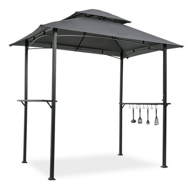Perfect Garden 8 x 5 x 8 ft. Steel Grill Gazebo Double Tier Top Canopy, Gray