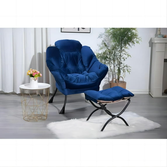 Perfect Garden Living Room Chairs Fabric Lazy Chair, Accent Contemporary Lounge Chair, Single Steel Frame Leisure Sofa Chair with Armrests and A Side Pocket (Blue) ,with ottoman ,with footrest