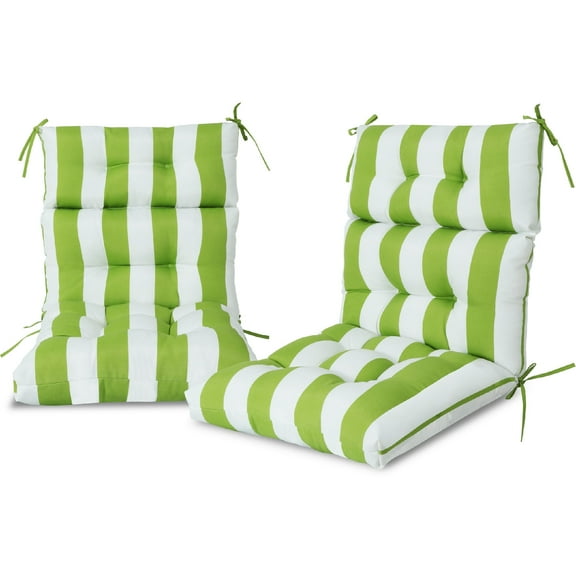Perfect Garden Outdoor High Back Chair Cushion, Tufted Rocking Chair Cushions Waterproof Adirondack Chair Cushion for Patio Porch Garden 44” x 22” x 4” Set of 2. (Kiwi & White Cabana Stripe)