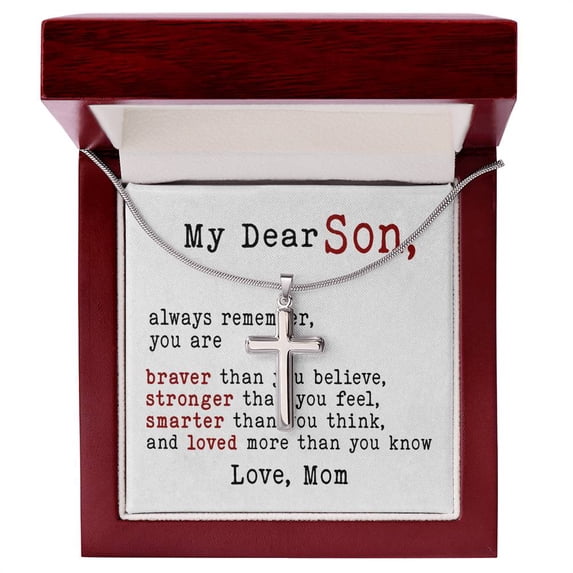 Perfect Gift For Your Son - Artisan Cross Necklace - Gift Box & Message Card