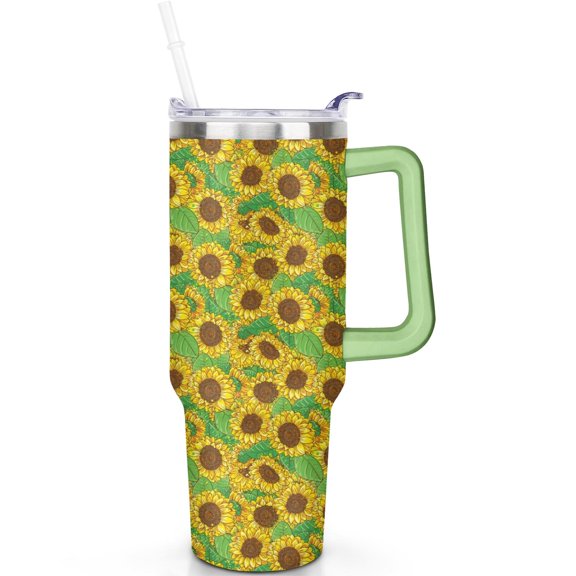 Perfect Gift Idea 40oz Sunflower Tumblers with Lids Straws Vacuum Insulated Sunflower Tumbler with Handle Flip Straw Lid Leak Proof Stainless Steel Travel Must Haves