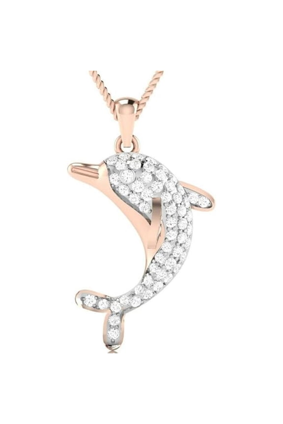 Perfect Gift Idea 925 Sterling Silver 14K Rose Gold Plated Round Cut White Diamond Dolphin Pendant Necklace For women