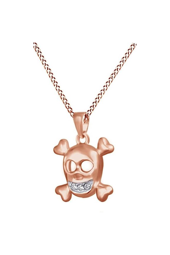 Perfect Gift Idea For Halloween 925 Sterling Silver 14K Rose Gold Plated Skull Crossbones Pendant Necklace For women