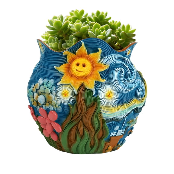 Perfect Gift Resin Planter Sunflower Design Drainage Hole For Gardeners