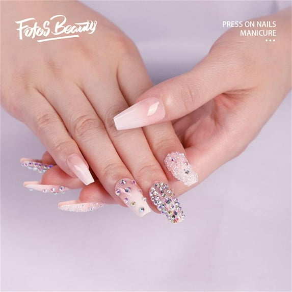 【Perfect Gift for Girls/Womens】Fofosbeauty 24pcs Press on False Nail Tips Extra Long Coffin Manicure Full Cover Fake Nails, Babysbreath French