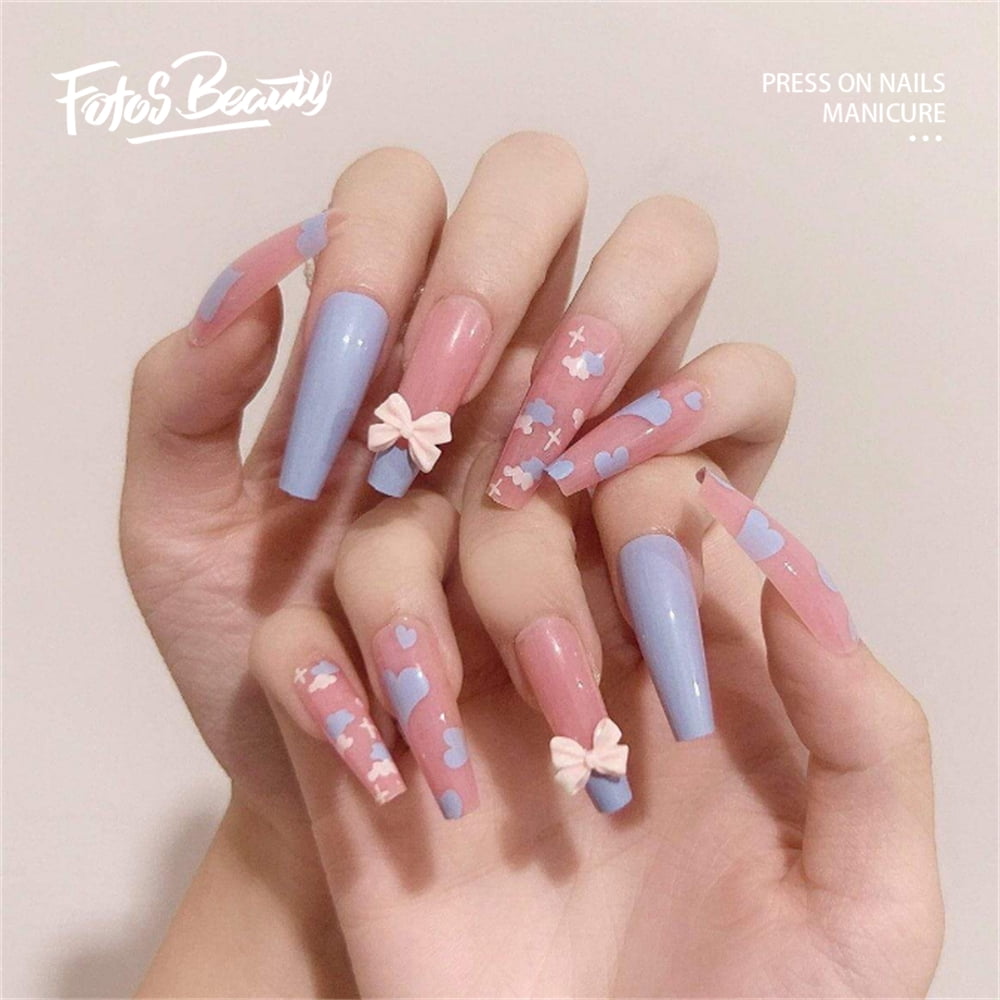 Christmas Decoration Fofosbeauty 24pcs Press on False Nails, Long Coffin  Fake Nails, Pearl Butterfly Rosy French 
