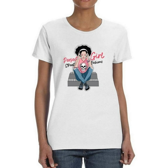 Perfect Girl With Headphones Shaped T-Shirt Women -Image by Shutterstock, Female Large