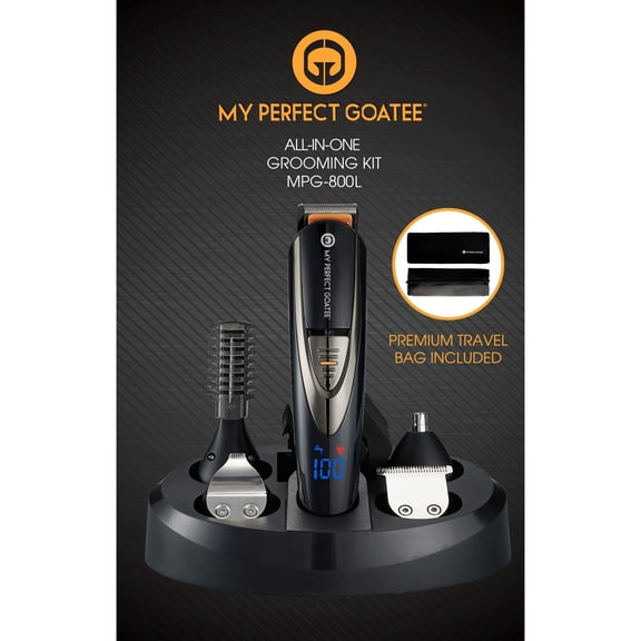 My Perfect Goatee 13-in-1 Beard Trimmer Grooming Kit for Men LED Battery Display, Water-Resistant, Cordless Rechargeable Trimmer with Travel Bag, MPG-800L