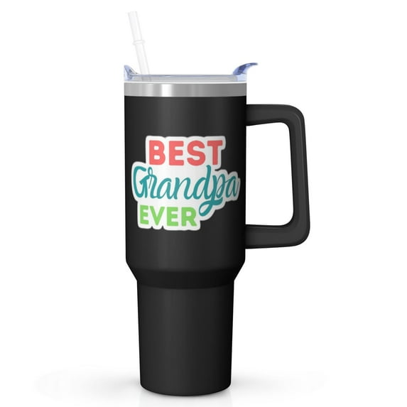 Perfect Grandpa Gift Idea, 40oz Insulated Tumbler with Handle, Best Grandpa Ever Cup for Fathers Day Birthday Christmas from Grandkids