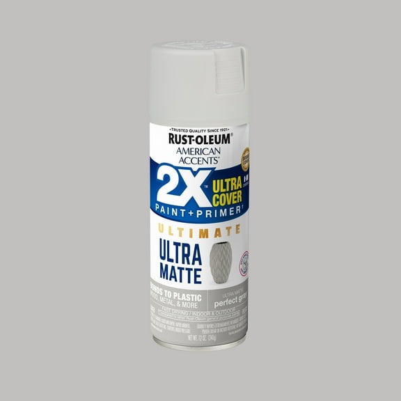 Perfect Gray, Rust-Oleum American Accents 2X Ultra Cover Ultra Matte Spray Paint-328396, 12 oz