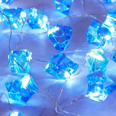 Perfect Holiday 10 Blue LED Ice Cube String Light Battery Operated , 3ft Length, for Indoor/Outdoor, Parties
