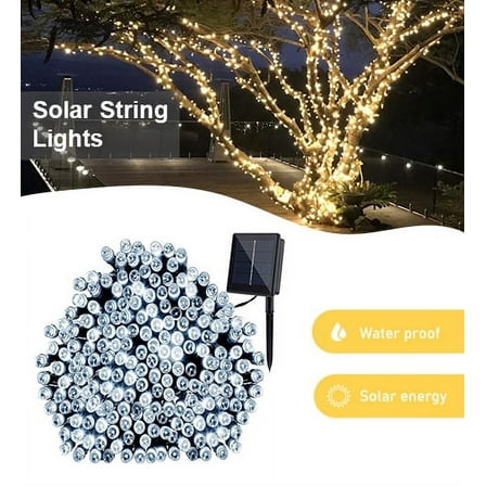 Perfect Holiday 100 LED Solar String Lights,Waterproof for Outdoor Home decor, Christmas, Parties, Garden - White