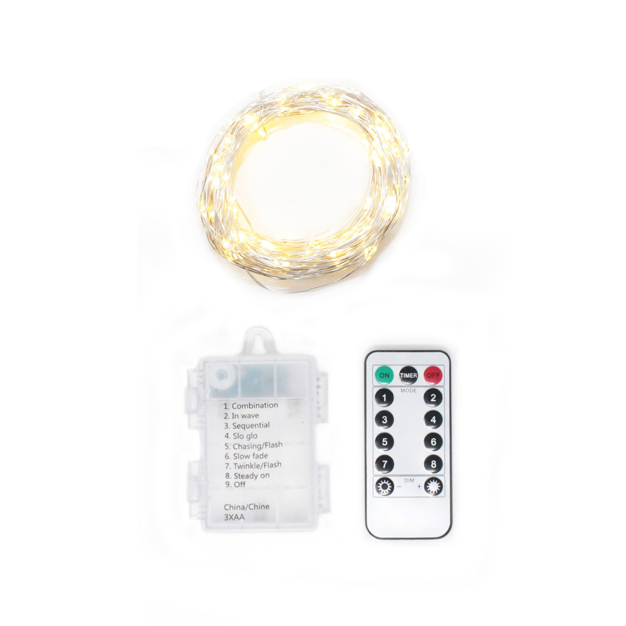 Perfect Holiday 100 LED String Lights Indoor/Outdoor Battery Operated with 9 Option Remote - Warm White for Bedroom Décor, Patio, Holidays
