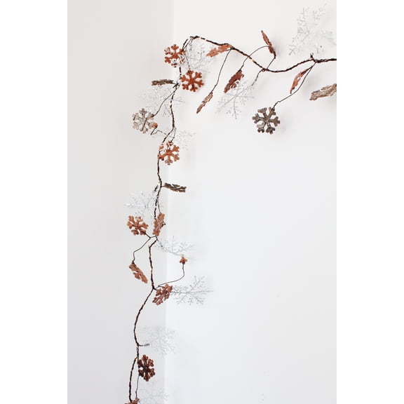 Perfect Holiday 20 LED Glitter Snowflake Copper Fairy Lights - Battery Operated, Warm White for Christmas, Holiday Dcor