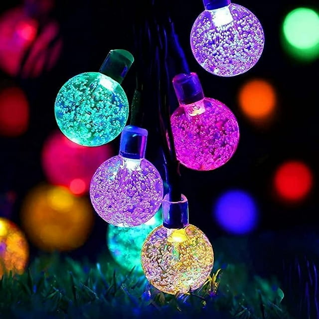Perfect Holiday 30 LED Solar String Lights,Waterproof with Bubble Design Bulbs for Outdoor Home decor, Christmas, Parties, Garden - Multicolor