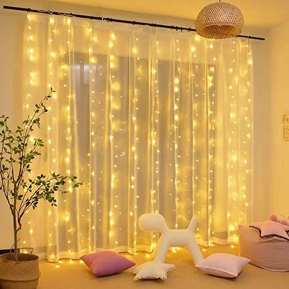 Perfect Holiday 300 LED Curtain String Lights Plug In With 8 Light